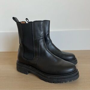 Sezane Lena Black Leather Low Chelsea Combat Boots Size 6.5